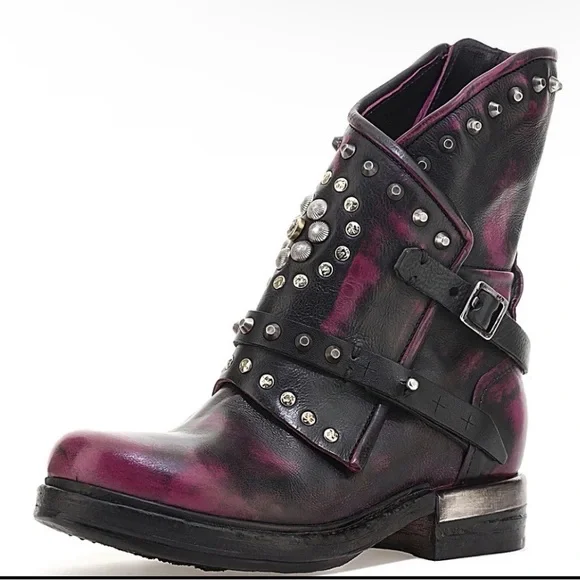 A.S.98 ASHER Fushcia Rub Off Riveted Italian Leather Boots •Size 7 / New in Box - Picture 8 of 9